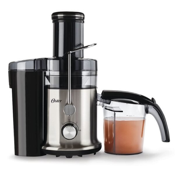 Extractor De Jugos Oster - 600W, Boca De Alimentacion Ampliada, 2 Velocidades + Pulso, Accesorios Desmontables, Capacidad 1.25 Litros, Separador De Espuma, Brazo De Seguridad Acero Inoxidable