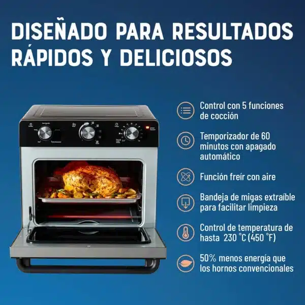 Horno Con Freidora De Aire Oster - 22 Litros - Recubrimiento Antiadherente - 5 Funciones Pre-Programadas - Control De Temperatura Hasta 230°C TSSTTVMAF1NS - Image 4