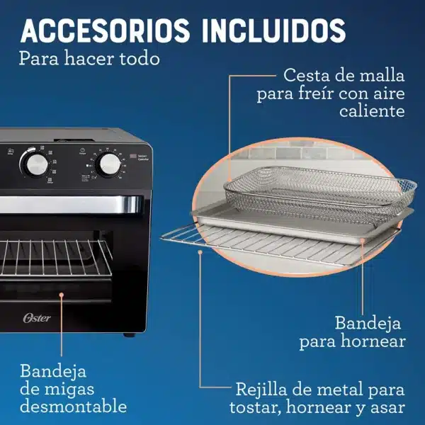 Horno Con Freidora De Aire Oster - 22 Litros - Recubrimiento Antiadherente - 5 Funciones Pre-Programadas - Control De Temperatura Hasta 230°C TSSTTVMAF1NS - Image 3