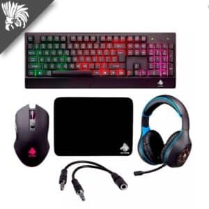 KIT GAMING  EAGLE WARRIOR RHINO 5 IN 1 TECLADO Rainbow color+letter Backlight keyboard + MOUSE 3D6Key Gaming Mouse + MOUSE PAD+ HEADSET Gaming + ADAPTADOR BLACK Y BLUE KIT KMB302U0001C + HEADSET FH3